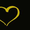 A yellow outlined heart shape on a black background, with a slightly blurred appearance.