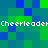 Pixelated of blue and green squares with repeated white text "Cheerleader" across two horizontal bands