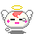 Pixelated angel icon with white wings, yellow halo, pink cheeks, and red hair patch displays multiple facial expressions including winking and mouth shapes.