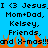 Blue background with black pixelated text listing names and phrases, orange flame-like shapes at the bottom.