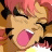 A split-frame contact sheet showing a pixelated anime character with pink hair on the left and stylized text on a black background on the right, both in 48x48 dimensions.