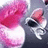 Pixelated image of a pink and white animal face with red eyes on left, red background with text 'Kisses Baby!', 'xOxOxOx', '(333' in pixel font.