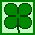 Green four-leaf clover icon with pixelated text 'Happy' and rainbow pot of gold on light green background.