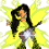 Animated sequence of a character with long dark hair playing electric guitar against yellow and white patterned background, transitioning to static text display.