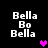 Pixelated text 'Bella Bo Bella' in white on black background with a single pink heart icon.