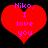 Two identical red heart-shaped icons with pink text reading "Niko, I love you" on a black background.