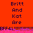 Red background with dark purple text reading "Britt And Kat Are" repeated three times horizontally, separated by a pink horizontal line with "BFF4L" text.
