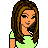 Pixel art buddy icon featuring a cartoon woman with long brown hair in a green shirt next to pixelated text reading "you make me wanna LaLa" on white background.