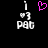 Pixelated icon with black background, white text elements, and a pink heart symbol in the center.