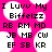 Pixelated text on a bright pink background with white circular shapes, displaying phrases and letter pairs in black blocky font.