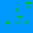 Green pixelated text and symbols on a solid blue background, with identical left and right sections displaying 'I love band <3' beneath a heart symbol.