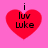 Four red heart shapes on a pink background, each containing black text reading "i luv Luke" with varying pixelation levels.