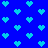 Blue background with repeating cyan pixelated heart shapes arranged in a pattern