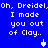 Blue background with white pixelated text repeating 'Oh, Dreidel, Oh, Dreidel, I made you out of Clay.' and two cursor icons. The right-side cursor icon changes between frames.