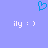 Blue pixelated heart symbol above two white 'ily :) ' text icons on light purple background.
