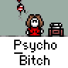 Animated contact sheet of a pixel art character in red clothing with brown hair, showing sequential frames of speech bubble changes and pose variations against a gray background.