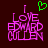 Pixelated text reads 'I LOVE EDWARD MULLEN' in pink with a green heart above on dark background; one version shows the heart, the other does not.