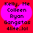 Two identical pixelated heart-shaped icons with pink fill and black text on red background, each displaying 'Kelly, Me Colleen Ryan Gangstas 4life..lol' in stacked lines.
