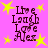 Pixelated text 'Live Laugh Love Alex' in dark brown on bright pink background with yellow stars, four identical copies arranged in a