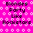 Pixelated text on a bright pink background with white circular patterns, displaying "Blondes Party Like Rockstars" in black block letters.