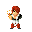 Pixel art character with red hair and green shirt holding a torch, performing a sequence of fire animation frames with flame effects.