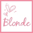 A static square icon with a pink border containing hand-drawn style hearts and the word "Blonde" in cursive script on a white background.