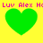 Green heart-shaped icons on yellow background with pink text "Luv Alex Hc" repeated across top and bottom