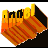 Pixelated icon with orange-brown striped pattern and black text 'mobi' on left, rainbow heart shape with white cloud base on right.