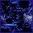 A pixelated static image with a dark blue and purple color palette featuring scattered light blue, white, and gray pixels against a predominantly dark background.