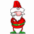 A cartoon Santa Claus figure in red and green clothing performs a walking animation