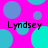 A static image with a bright pink background featuring overlapping cyan and blue circles, with the text "Lyndsey" repeated four times in black pixelated font.