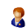 Pixelated avatar with reddish-brown hair and blue jacket, showing five distinct speech bubble states against gray background.