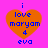 Four identical orange hearts on pink background with blue text reading 'i love maryam 4 eva' in pixelated font.