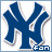 Four- of blue and white 'NY' logo icons with pixelated text reading 'fan' in bottom-right corner, alternating between solid blue and pink text