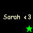 Pixelated text 'Sarah <3' appears on four green and black background quadrants with a star symbol changing color.