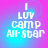 Pixelated text 'I LUV CAMP All-Star' on a gradient background with shifting cyan and magenta hues.