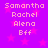 Pixelated text list on purple background with pink stars, showing names Samantha Rachel Alena Bff in two identical vertical