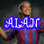A person in a red and blue striped jersey with text overlays: 'ALAJI' in blue, 'REKO' in red, 'MAKSI' in black, and 'KLUB' in black.