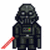 Pixelated character in dark armor with red lightsaber, standing against white background; text "Darth Vader" and "Rules" on adjacent