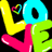 A colorful pixelated 'LOVE' text design with a small heart symbol above the 'O', displayed in four showing animation frames