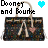 Two side-by-side pixel art images of a handbag with 'Dooney and Bourke' text, each featuring a heart symbol above the bag.
