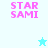 Pixelated pink text 'STAR SAMI' appears on white and cyan backgrounds with a small star icon changing color between frames.