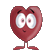 Red heart-shaped character with white eyes and black pupils, standing on two legs, displaying multiple facial expressions including closed eyes, open mouth, and smiling.