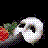 Pixelated skull icon with strawberry and leaf details, six color variations of text and heart symbols above/below the skull on black background.