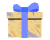 Animated sequence showing a gift box with blue ribbon transforming into Santa Claus figure, featuring multiple states of the same asset.