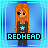 Pixel art contact sheet showing three variations of a red-haired female character with star symbols on her shirt and "REDHEAD" text below, each in different colored frames.