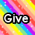 Rainbow striped background with white sparkles and black-outlined text reading 'Give me a Hug' in four