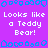 Pixelated purple background with repeated blue border icons and white text reading "Looks like a Teddy Bear!" in multiple