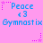 Pixelated pink background with blue text reading "Peace" and "Gymnastix" in two , each containing three identical copies of the text pairs