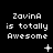 Pixelated text 'Zavina is totally Awesome' with animated symbols changing across three on black background